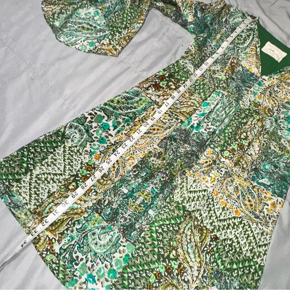 Anthropologie Floreat Amelie Paisley 100% Silk Bell Sleeve Swing Dress Sz 2 BOHO - Picture 15 of 15